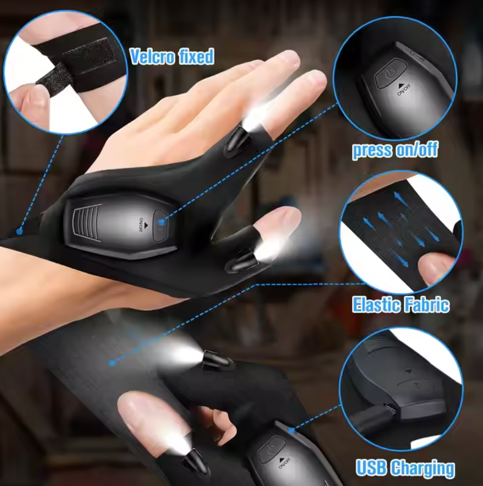 🔦 Gants avec Lumière LED Intégrée - Rechargeables et Ajustables