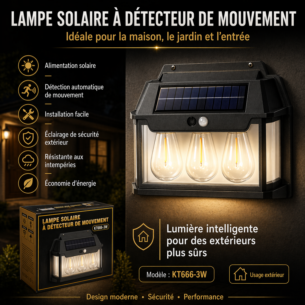 Lampe Solaire Murale avec Détecteur de Mouvement
