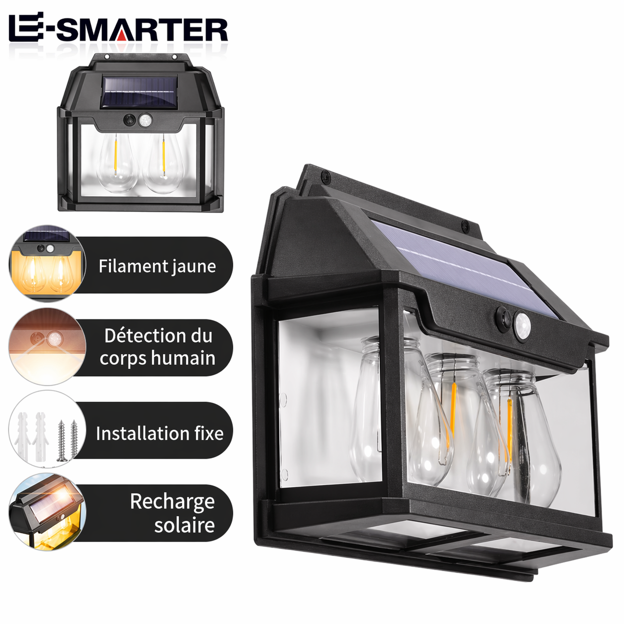 Lampe Solaire Murale avec Détecteur de Mouvement